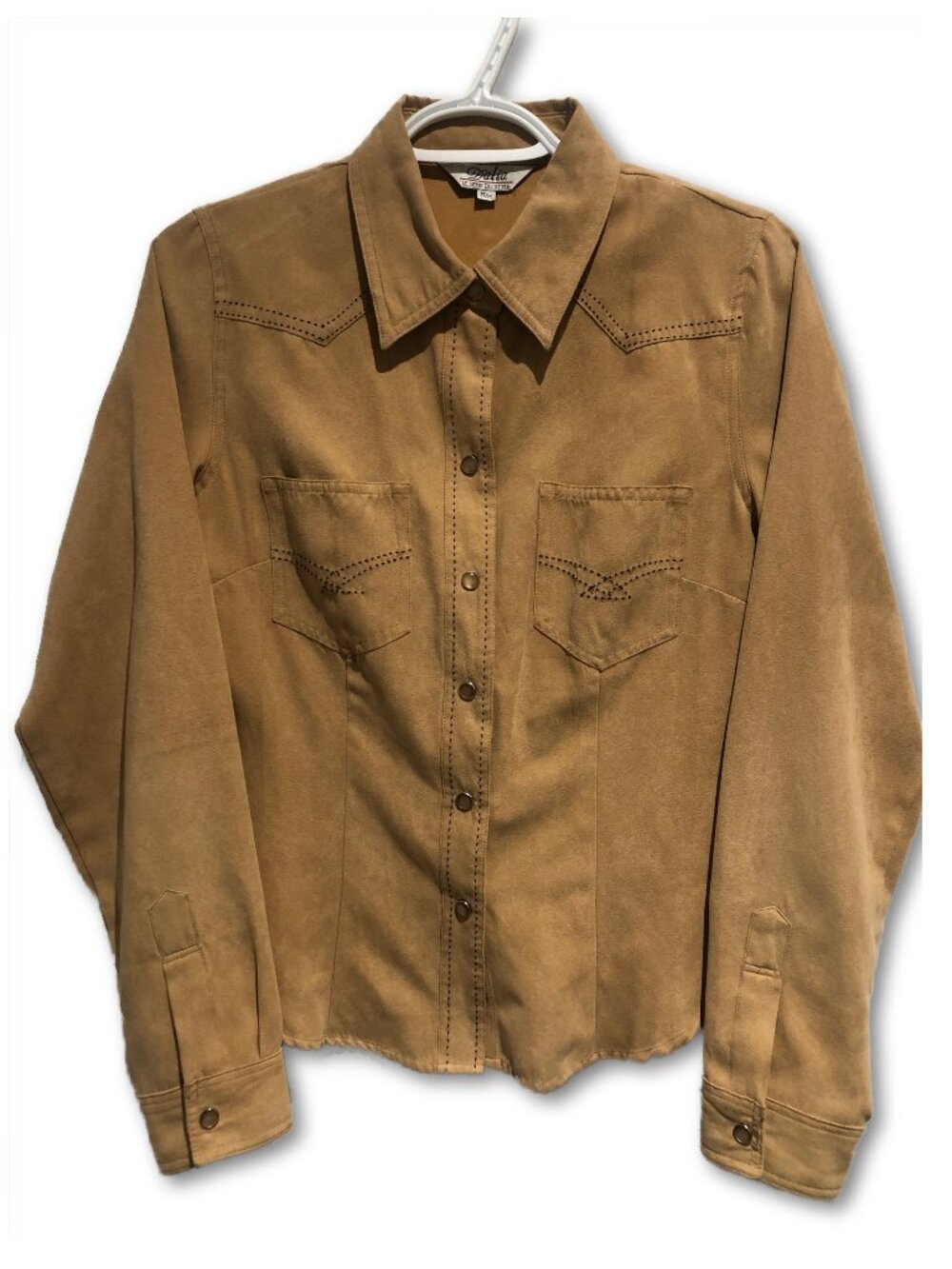 Dalia Faux Suede Western Button Down Shirt Jacket Camel Tan Medium